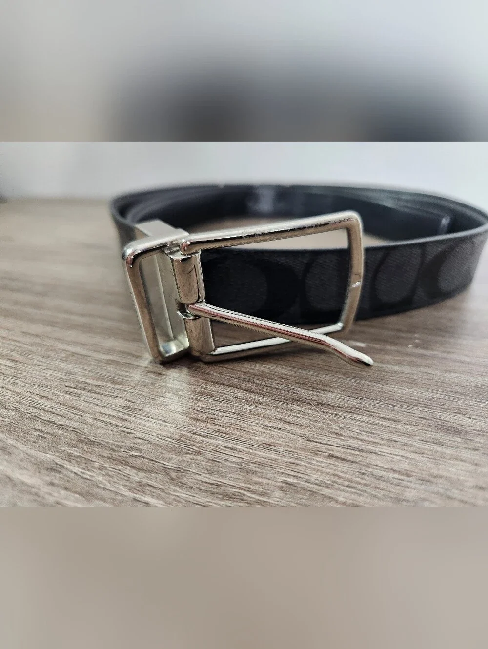 COACH Heritage Signature Coated Canvas Reversible Black Belt